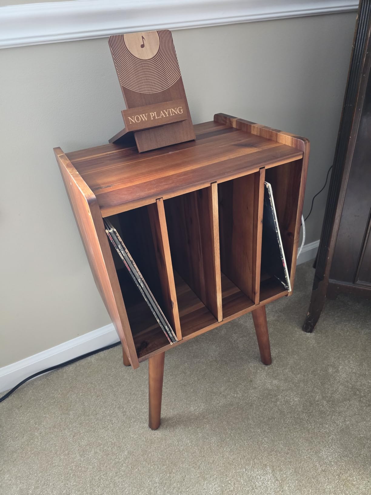 Wooden LP Record Player Stand with 4 Cabinets, Holds up to 100 Vinyls, Metal Record Storage Holder and Organizer Table, Mid-Century Modern customer photo 2