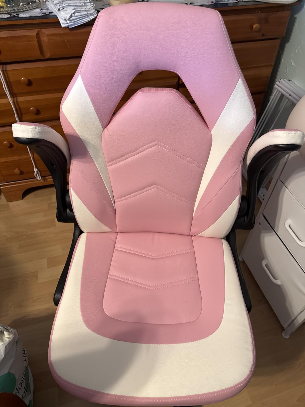 Sweetcrispy Computer Video Game Chair - Ergonomic Home Office with Comfy Lumbar Support, PU Leather Height Adjustable with Flip-up Armrest and 360° Swivel Wheels, Blue, for Adults, Teens customer photo 2