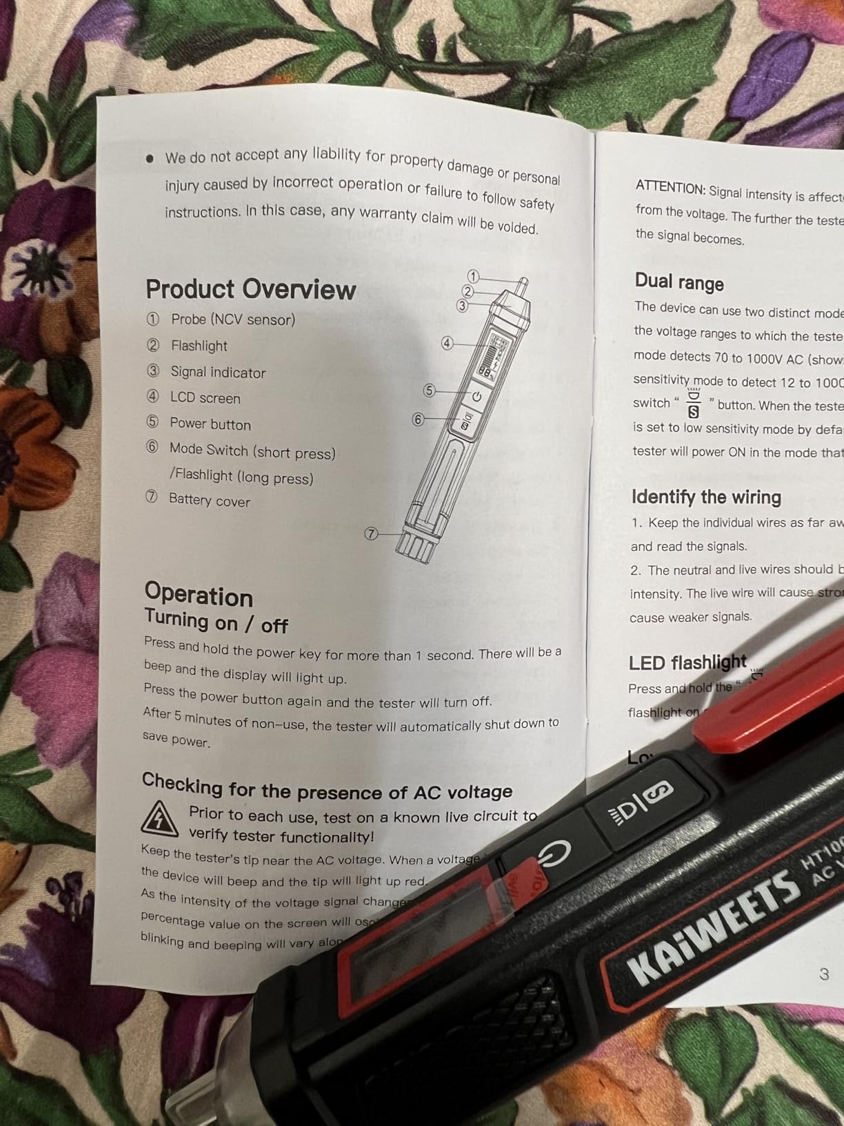 KAIWEETS Voltage Tester/Non-Contact Voltage Tester with Signal Percentage, Dual Range AC 12V/70V-1000V, Live/Null Wire Tester, Electrical Tester with LCD Display, Buzzer Alarm, Wire Breakpoint Finder customer photo 2