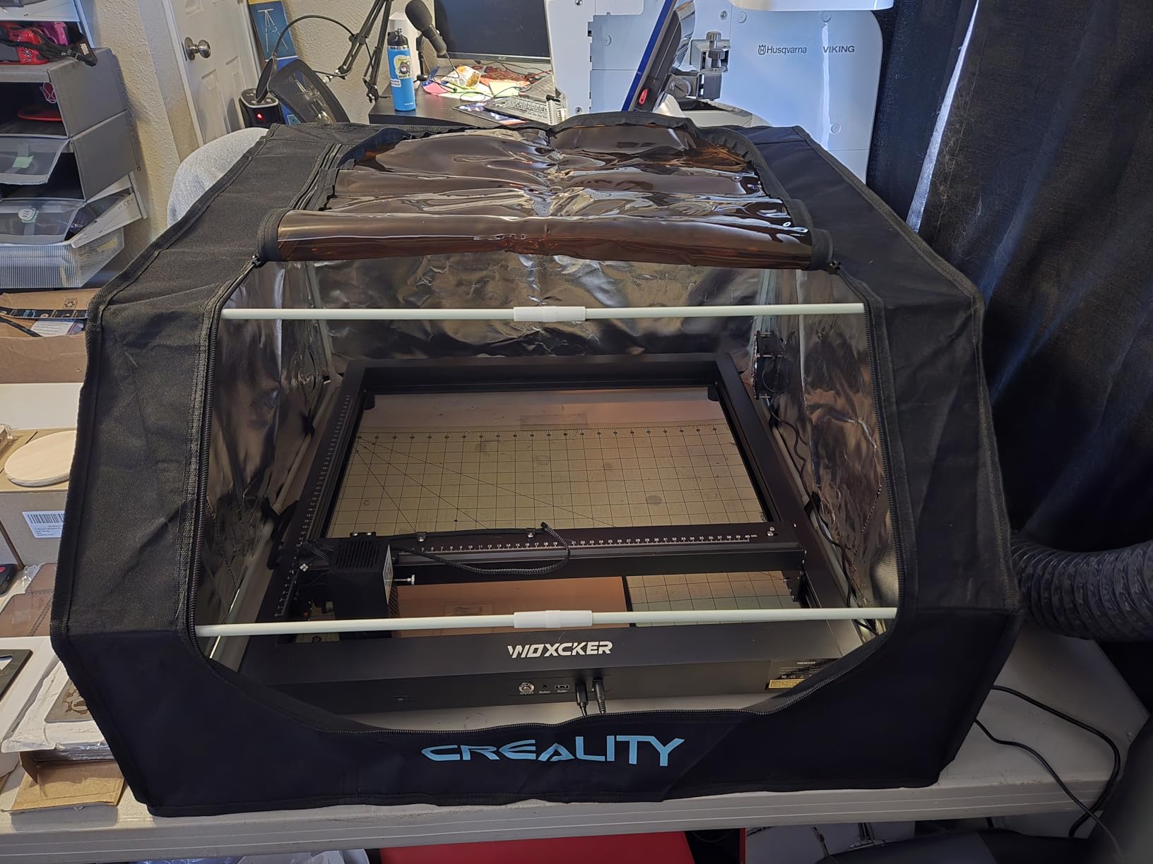 Official Laser Engraver Cover Tent, Fireproof and Dustproof Protective Enclosure with Exhaust Fan and Pipe for Most Laser Cutter, Insulates Against Smoke, Odor and Noise 700x720x400mm customer photo 1