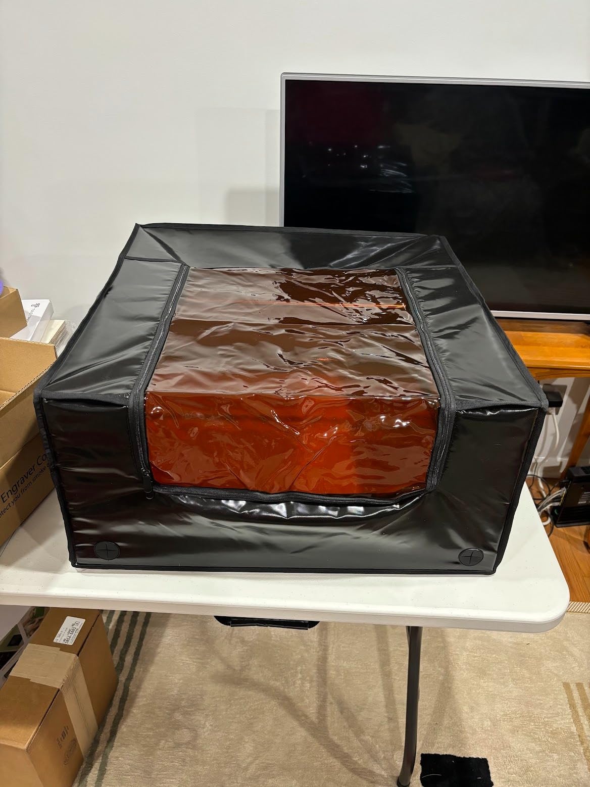 Laser Engraver Enclosure with Ventilation,Fan Vent with Controller and Duct,Laser Engraving Machine Protective Cover Tent,Isolates Smoke Odor, Fireproof, Dustproof, Eye Protection,650x650x330mm,Black customer photo 2