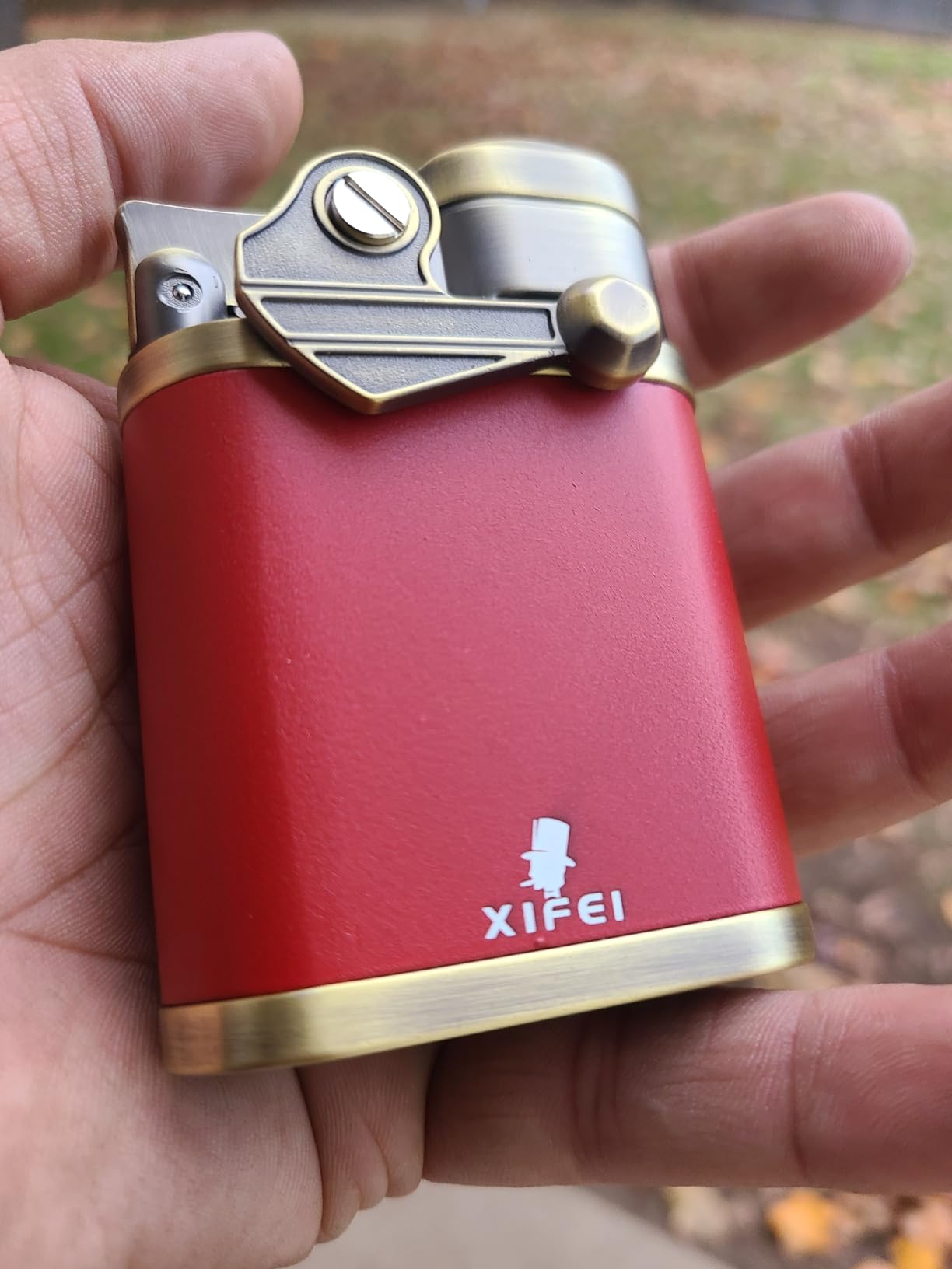 XIFEI Cigar Lighter 4 Jet Flame Torch Lighter with Cigar Holder, Windproof Rocker Arm Lighter Adjustable Flame, Refillable Butane Lighter Smoking Lighters Gift for Men (Bronze) customer photo 1