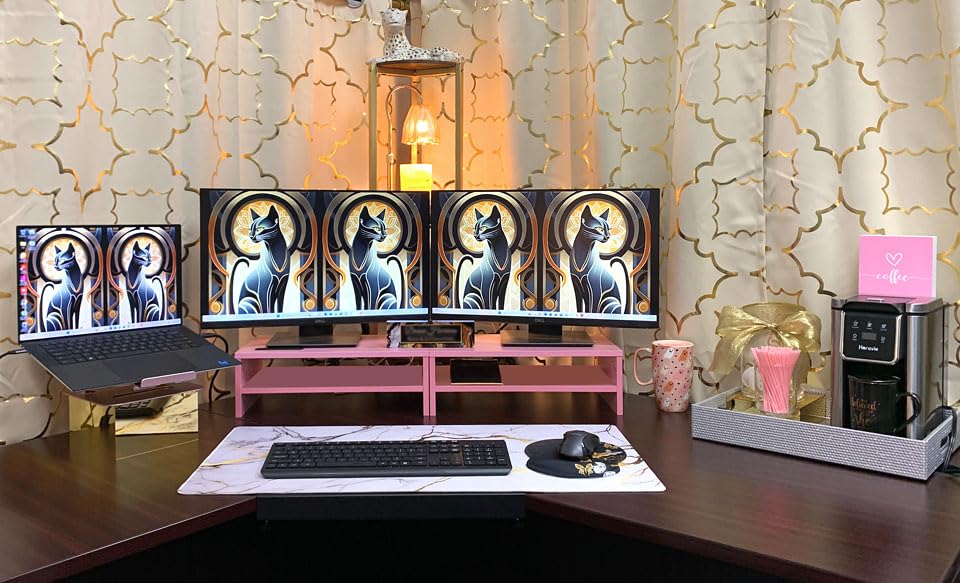 BONTEC Wooden Monitor Stand Riser, 2-Tier Desk Shelf with Storage Organizer, Ergonomic Computer Stand with Cable Management, Cellphone Holder, White, 16.5 Inch customer photo 2