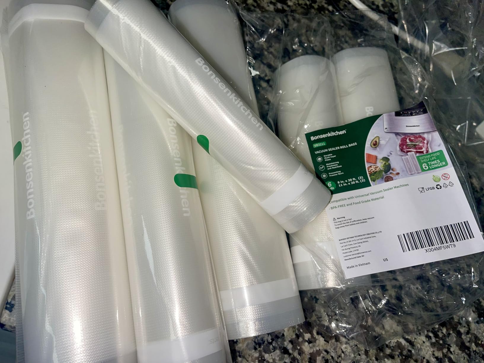 Bonsenkitchen Vacuum Sealer Rolls Bags, 6 Pack 3 Rolls 11