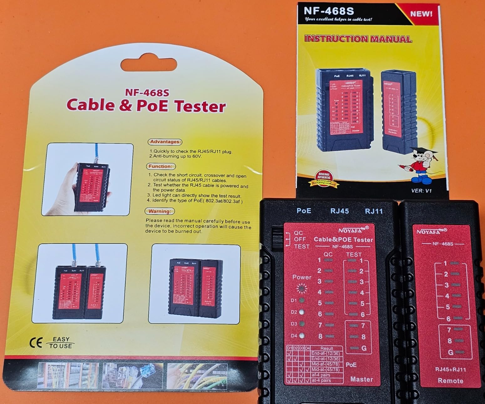 YILTION NF-468CS Network Cable Tester Telephone & Continuity Tester Ethernet Cable Mapper for RJ45/RJ11/RJ12/CAT5/CAT6/POE Test UTP/STP Network Test Tool (Black) customer photo 2