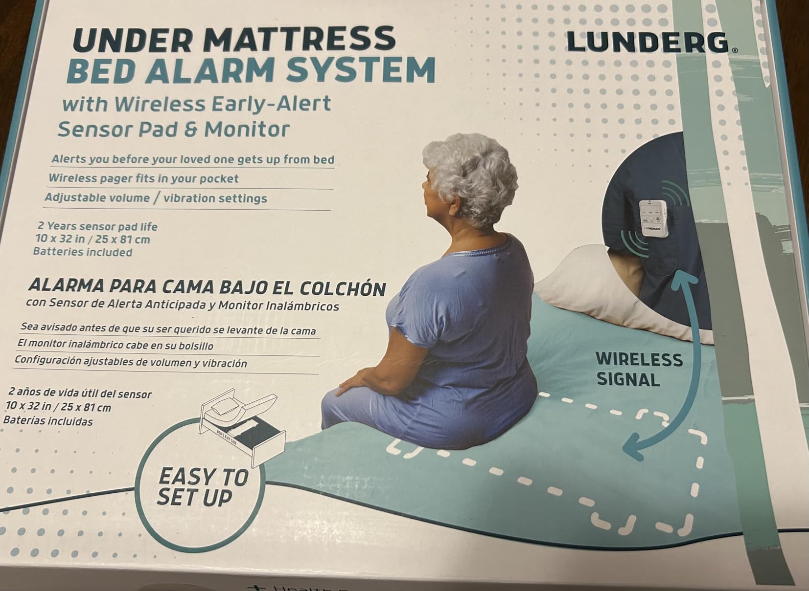 Lunderg Under Mattress Bed Alarm for Elderly Adults - Wireless Sensor Pad with Early Alert & Pager - Bed Alarms and Fall Prevention for Elderly and Dementia Patients - Reduces False Alarms customer photo 1