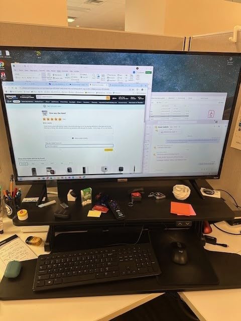 VIVO 36 inch Electric Motor Desk Converter, Height Adjustable Riser, Sit to Stand Dual Monitor and Laptop Workstation with Wide Keyboard Tray, Black, DESK-VE36B customer photo 2