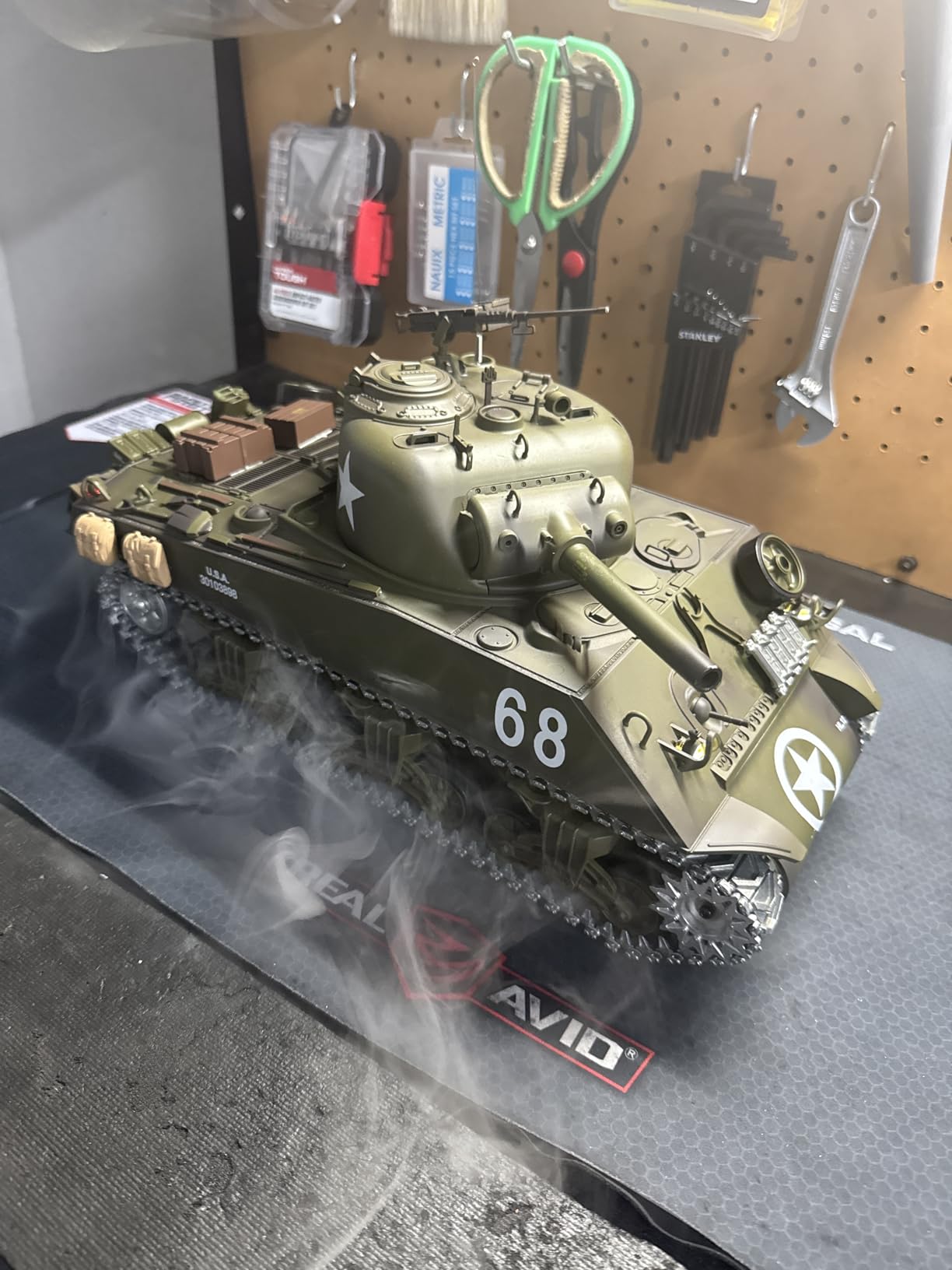 Heng Long US in Stock, RC Tank 2.4G 1/16 Scale 7.0 Plastic Version M4A3 Sherman Smoking Unit Battle Tank Military Transport Vehicles 340° Rotating Turret IR Combat Model 3898 BB Airsoft customer photo 2