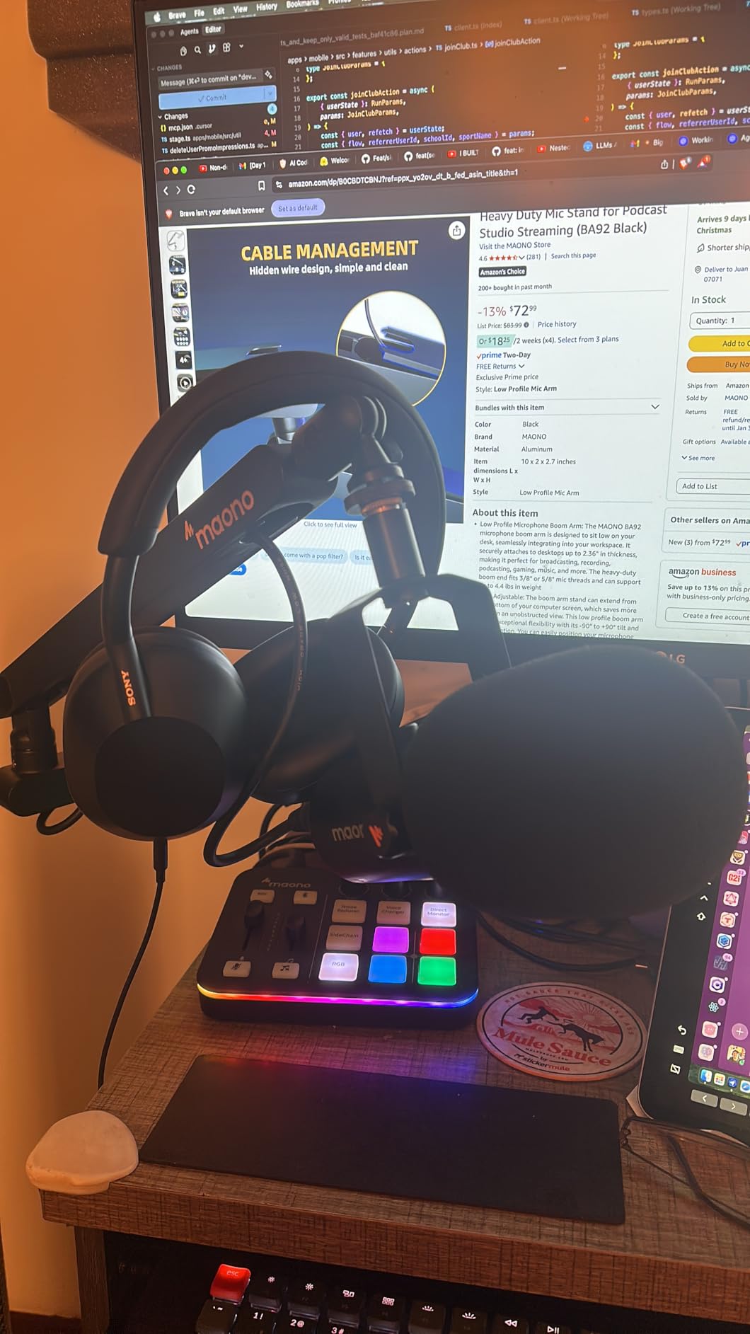 MAONO Microphone Boom Arm, Low Profile Mic Arm with Cable Management Channels, Desk Mount Clamp, Fully Adjustable, Heavy Duty Mic Stand for Podcast Studio Streaming (BA92 Black) customer photo 2