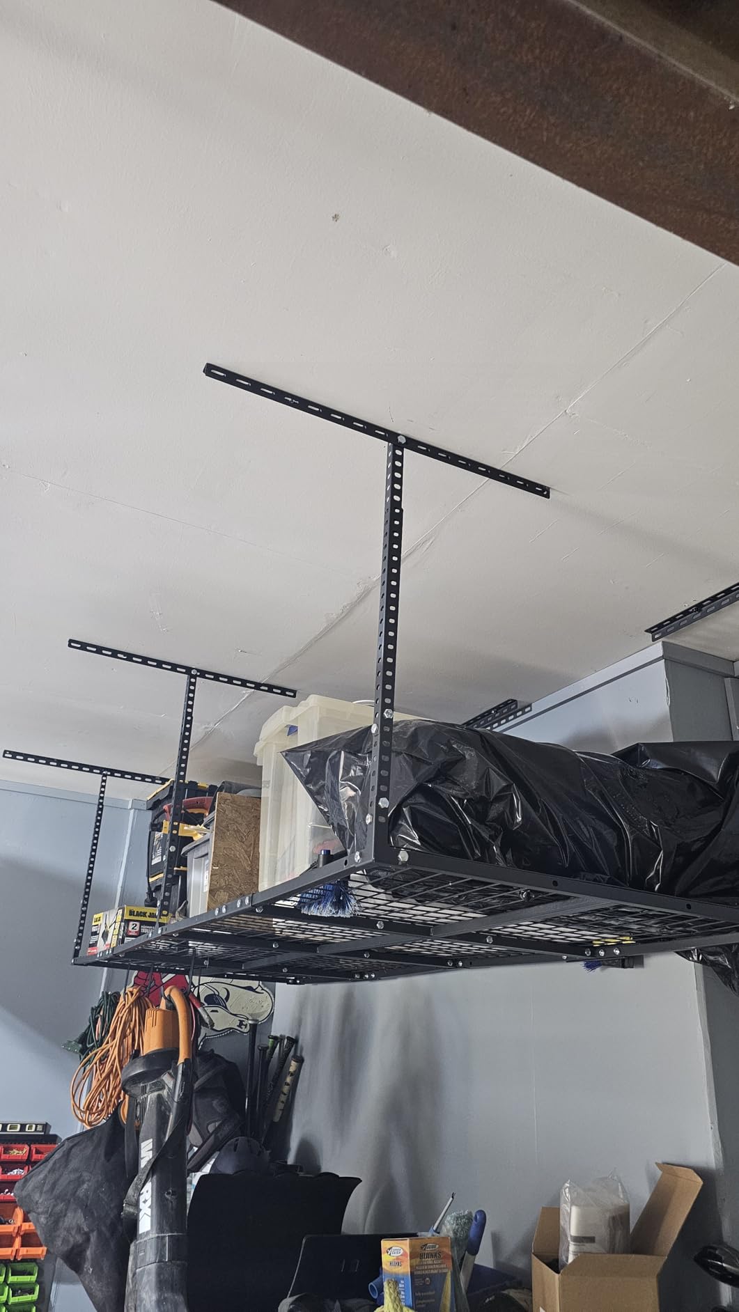 3 x 8FT Overhead Garage Storage Rack, Adjustable Ceiling Storage Racks, Garage Shelving Heavy Duty Storage Organizer System,Load 600LBS Weight(Black) customer photo 1