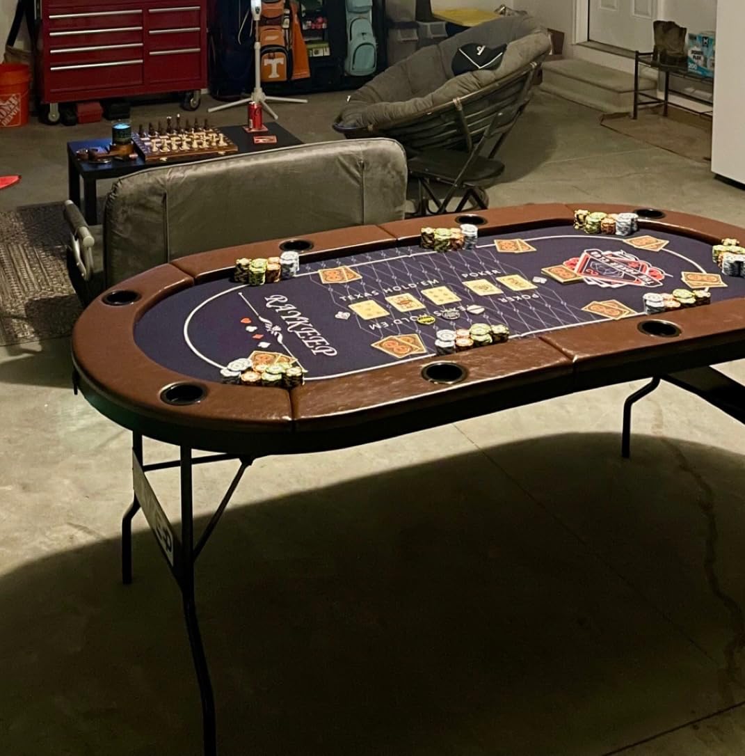 Poker Table Foldable, 8 Player Folding Poker Tables w/Collapsible Legs, Casino Grade Felt, Padded Rails and Cup Holders, Portable Poker Table for Texas Hold'em Poker and Blackjack, 71 Inch customer photo 1