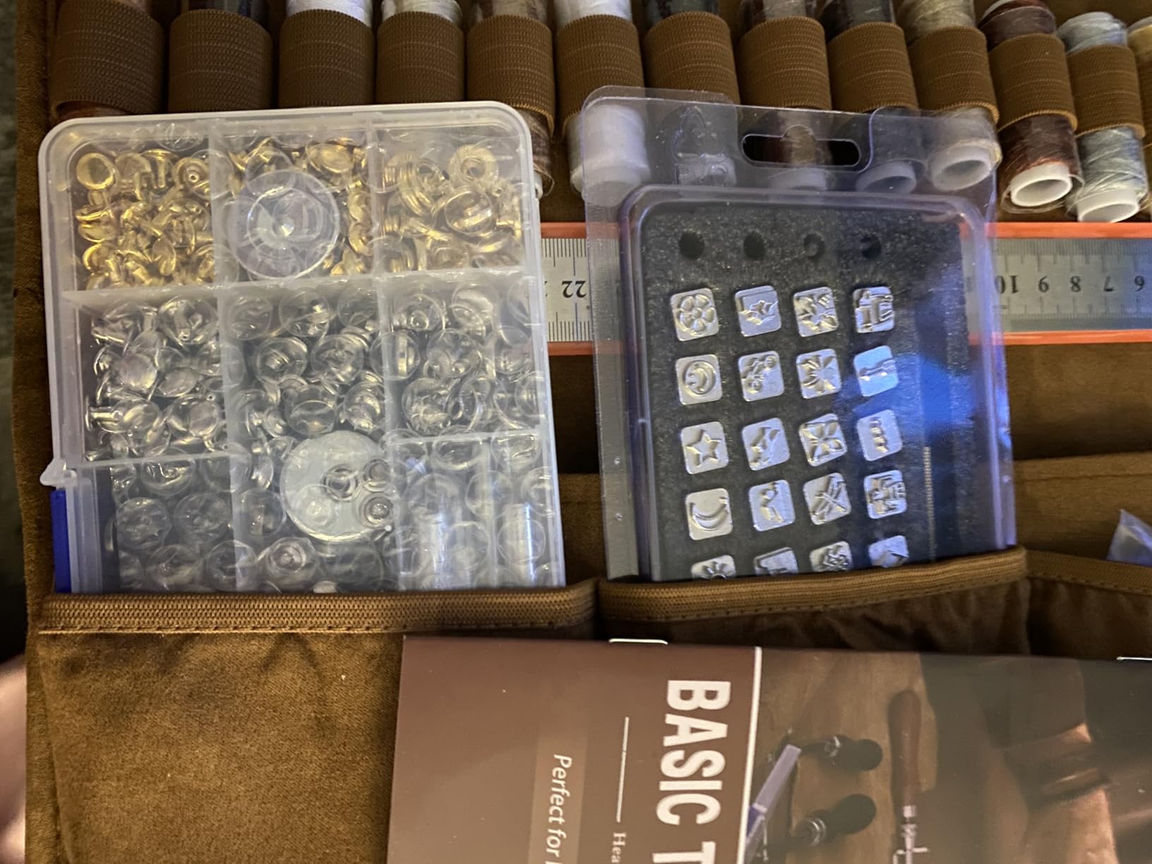 TLKKUE Leather Tooling Kit Leather Craft Tools Leatherworking Kit with Custom Handbag Cutting Mats Engraving Punching Sewing Stamping Sanding Tools for Handicraft Work Professional customer photo 2