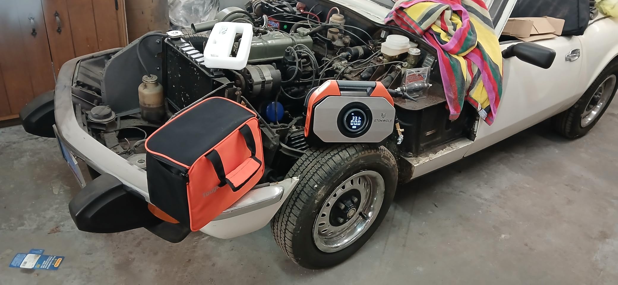 ETENWOLF VORTEX S6 Tire Inflator Portable Air Compressor for Heavy-duty Vehicle, Cordless Air Pump for Car & Inflatables with 19200 mAh Battery, 100% Duty Cycle & Dual Cylinder Bike Pump, Vivid Orange customer photo 1