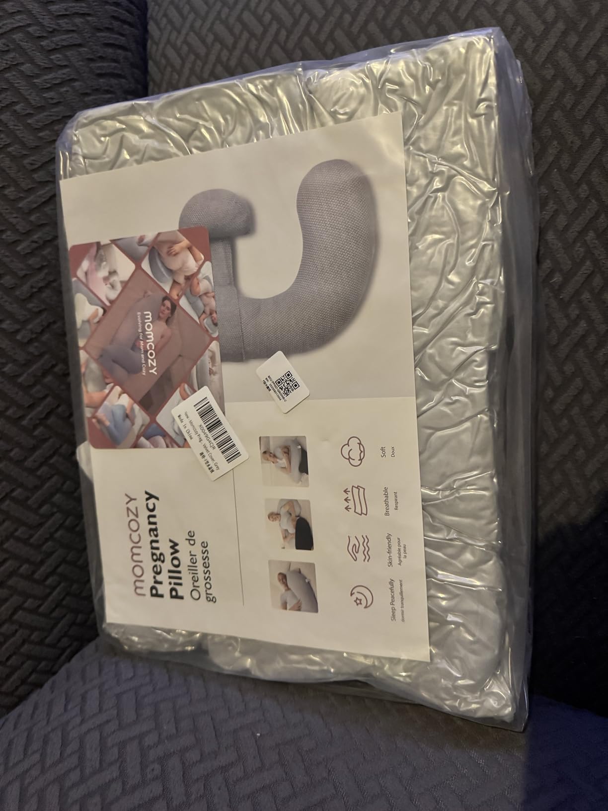 Momcozy Pregnancy Pillow, Original F Shaped Maternity Pillow for Pregnant Women with Adjustable Wedge Pillow, Full Body Support Pregnancy Pillows for Side Sleeping with Velvet Cover, Grey customer photo 1