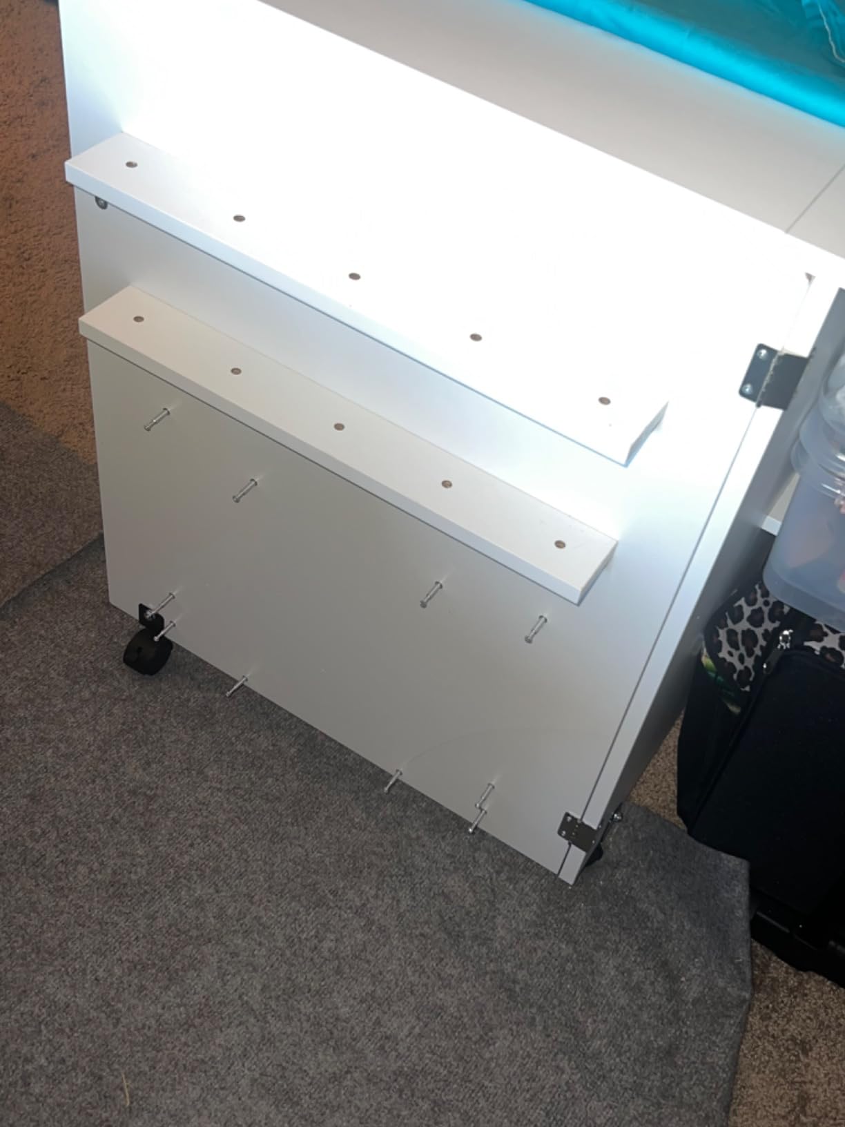 Vividwood Folding Sewing Table, Multipurpose Sewing Machine Table with Compact Design, Wheels, Shelves, Bins, Pegs, Magnetic Locks (White) customer photo 2