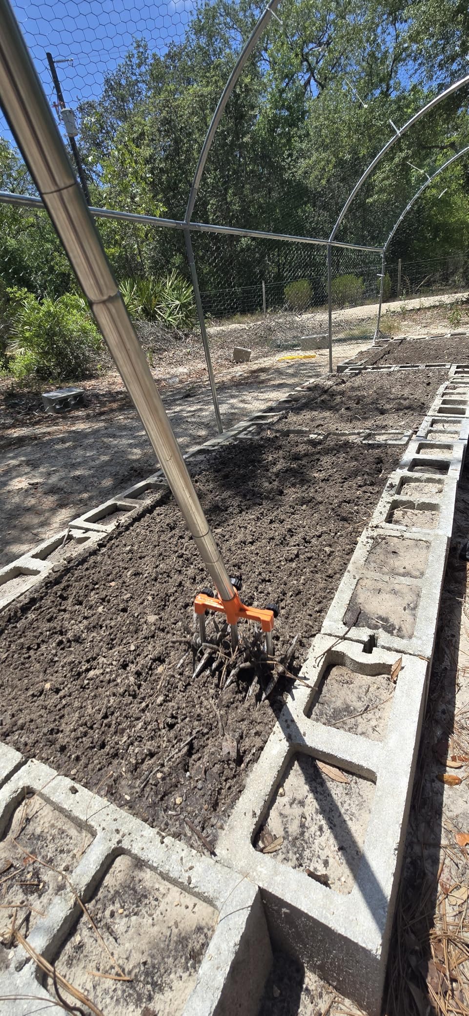 Rotary Cultivator Garden Rotary Tiller Adjustable Stainless Steel Poles Hand Tiller for Soil Mixing or Reseeding Grass Lawn Tiller Total Length 57 Inch customer photo 1