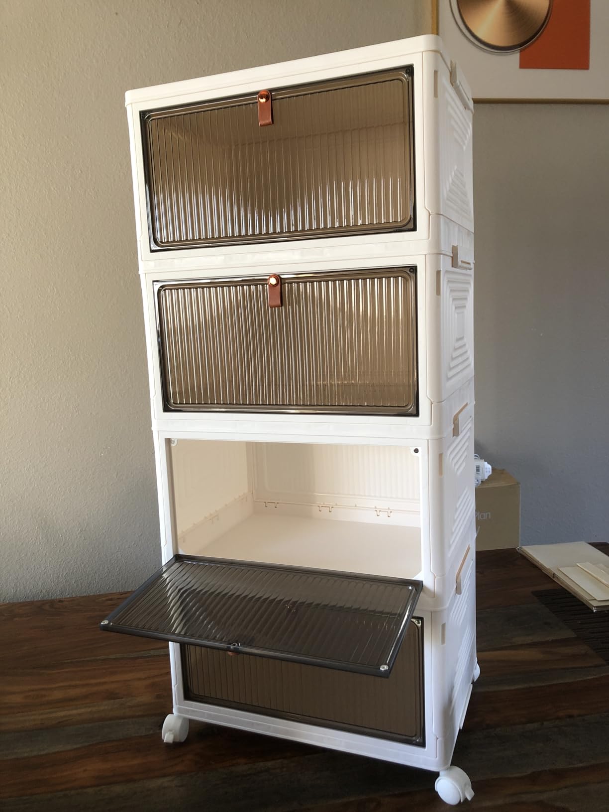 4 Tier Plastic Storage Bins with Lid 23QT, Stackable Storage Containers with Wheels, Folding Storage Boxes, Stackable Storage Bins, Organizers and Storage for Living Room, Office, Dorm customer photo 1