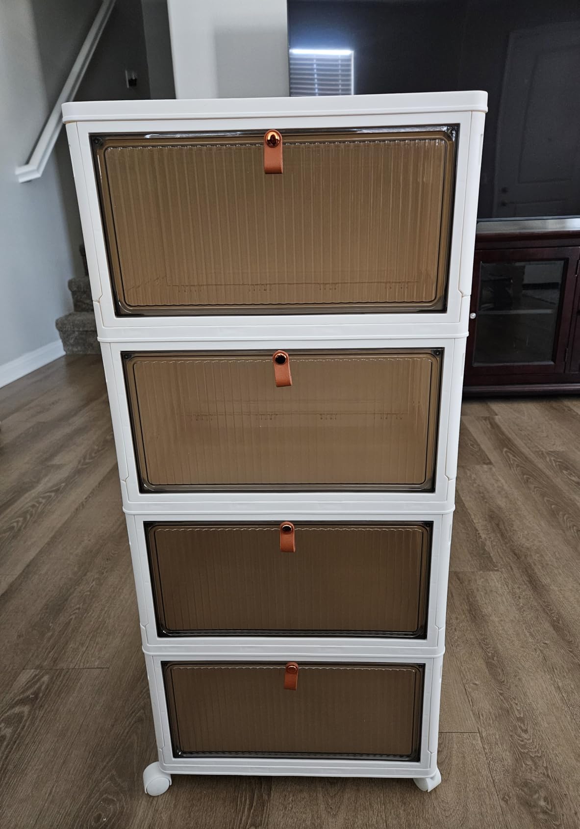 4 Tier Plastic Storage Bins with Lid 23QT, Stackable Storage Containers with Wheels, Folding Storage Boxes, Stackable Storage Bins, Organizers and Storage for Living Room, Office, Dorm customer photo 2