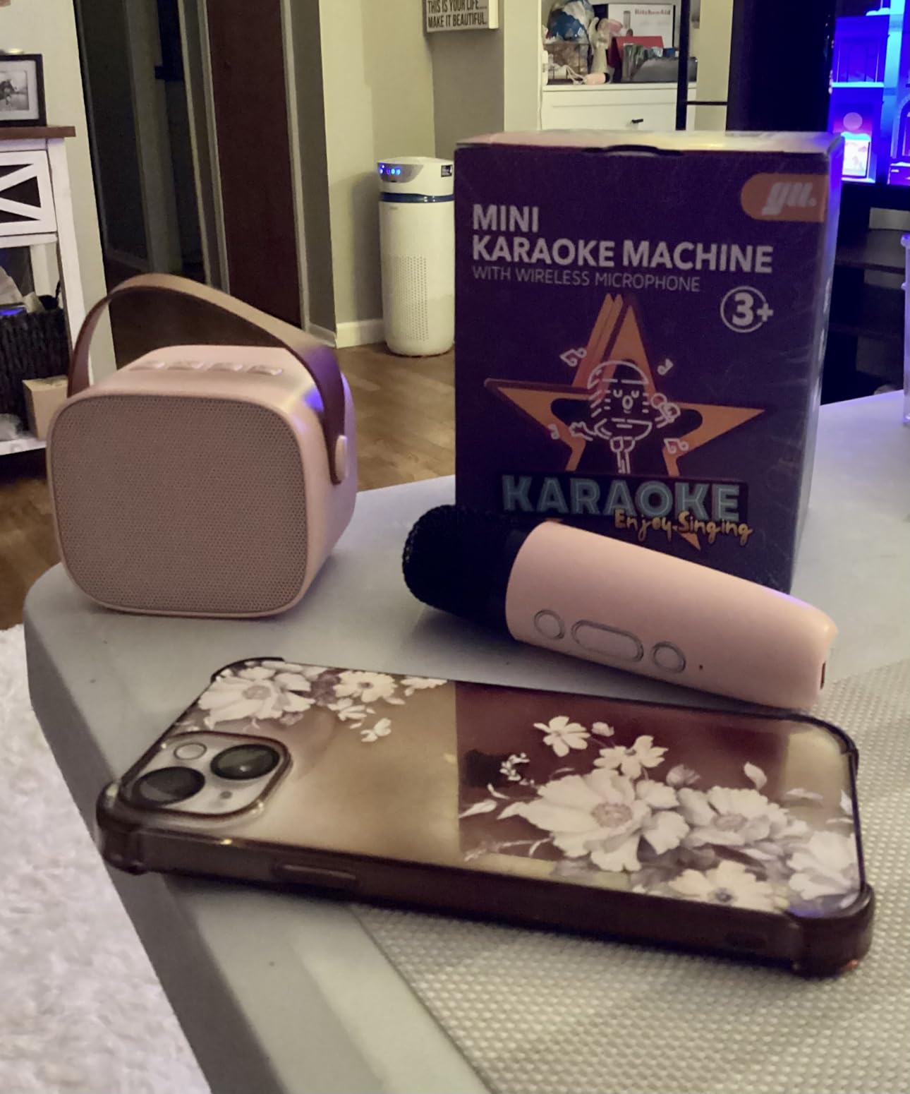 Karaoke Machine for Kids, Portable Mini Speaker with 2 Wireless Microphones, TOP Kids Gifts for Girls Ages 3, 4, 5, 6, 7, 8, 9, 10+ Years Old, 4-12th Birthday Easter Present Toy Party (Purple) customer photo 2