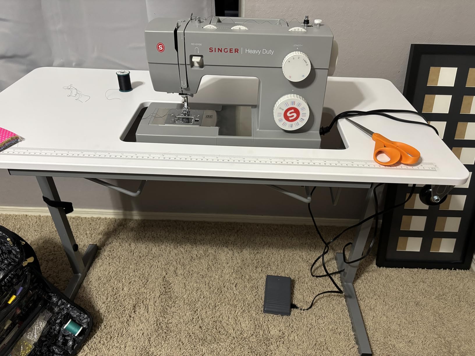 Rollaway II Compact Portable Folding Sewing Table, Silver/White customer photo 1