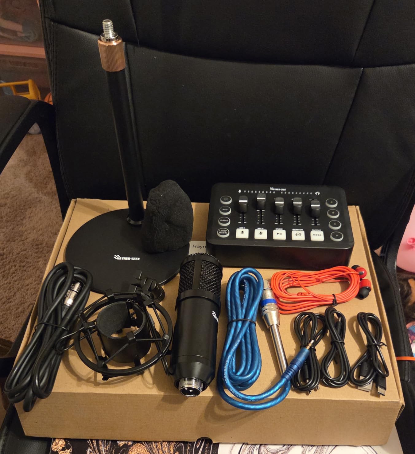 Podcast Equipment Bundle for 2, RGB Audio Interface with XLR Condenser Microphone, and 3.5mm Mic, Mute,48V Phantom Power for Streaming,Gaming,Recording-Black (H1) customer photo 2