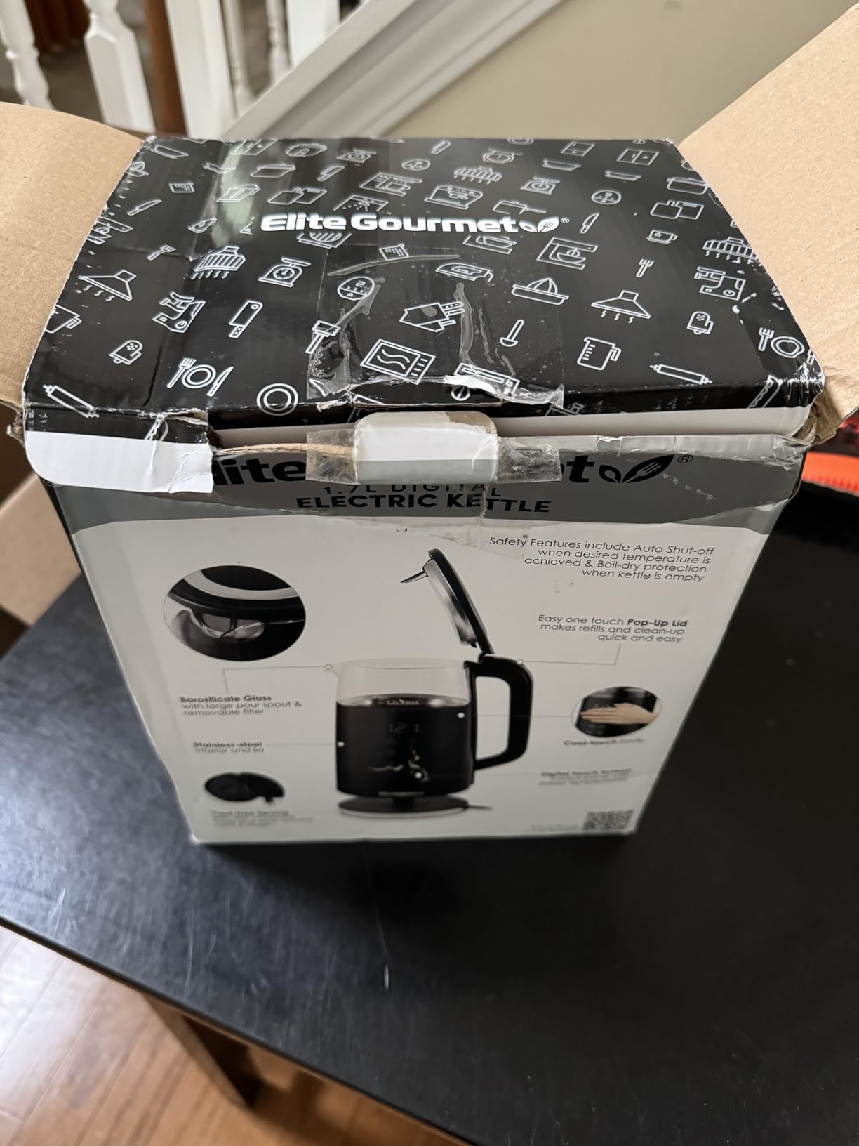 Elite Gourmet 1.7L Dual Wall Cool Touch Electric Tea Kettle, Borosilicate Glass, 304 Stainless Steel Interior, Programmed Digital Touchscreen, Keep Warm, Auto Off & Audible Indicator, Black customer photo 1