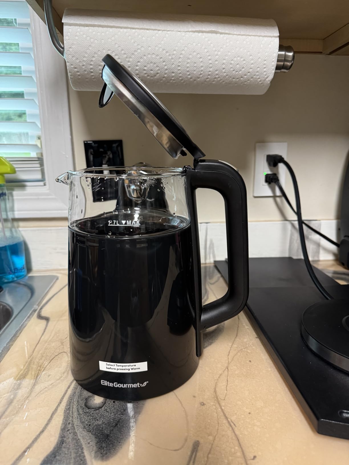 Elite Gourmet 1.7L Dual Wall Cool Touch Electric Tea Kettle, Borosilicate Glass, 304 Stainless Steel Interior, Programmed Digital Touchscreen, Keep Warm, Auto Off & Audible Indicator, Black customer photo 2