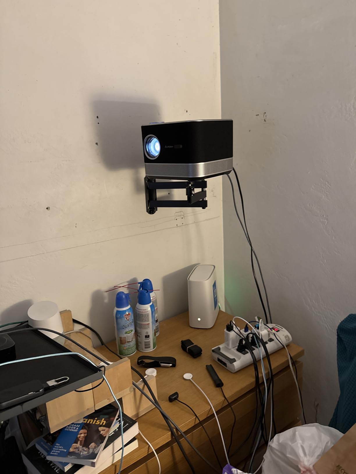 WALI Projector Ceiling Mount Tray, Projector Wall Mount Holds up to 22lbs, Height Adjustable Universal Projectors Mount, No Hole Installation, Hidden Cable Routing, Black(PM-005-B) customer photo 1