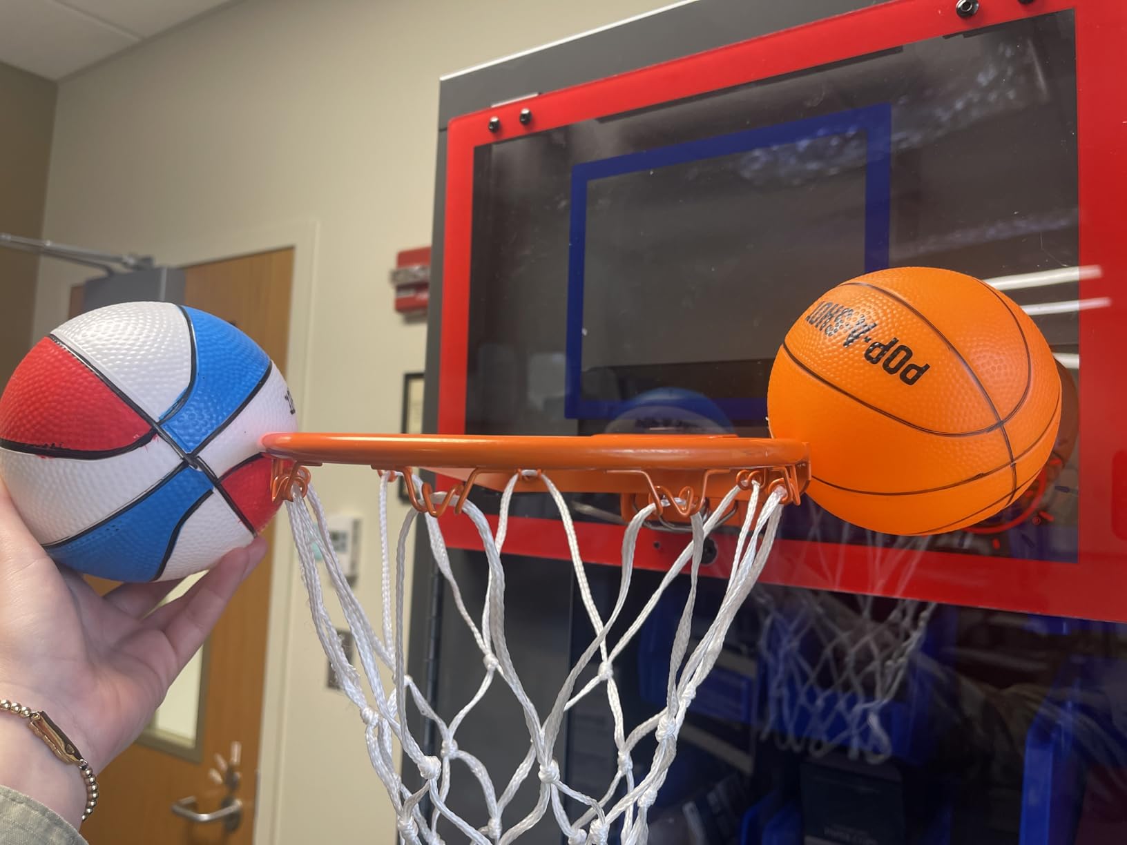 Pop-A-Shot Super Slam Over The Door Mini Basketball Hoop for Adults | 2 Included Basketballs and Pump | Built for Dunks | Breakaway Rim | Shatter Resistant Backboard | 17x12.5 Inches customer photo 2