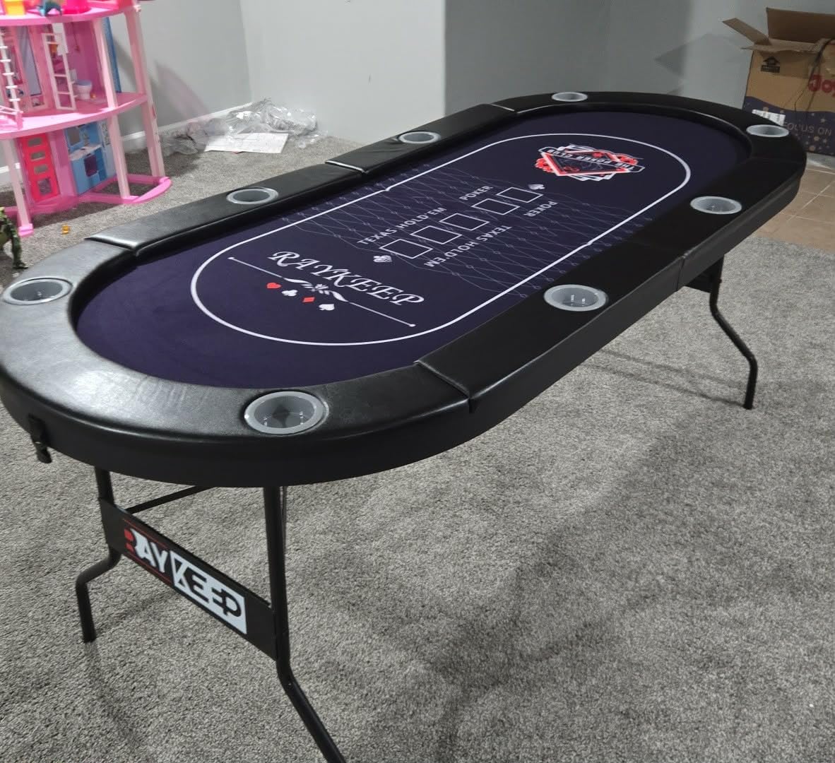 71 Inch Poker Table Foldable, 8 Player Folding Poker Tables w/Collapsible Legs, Casino Grade Felt, Padded Rails and Cup Holders, Portable Poker Table for Texas Hold'em Poker and Blackjack customer photo 1