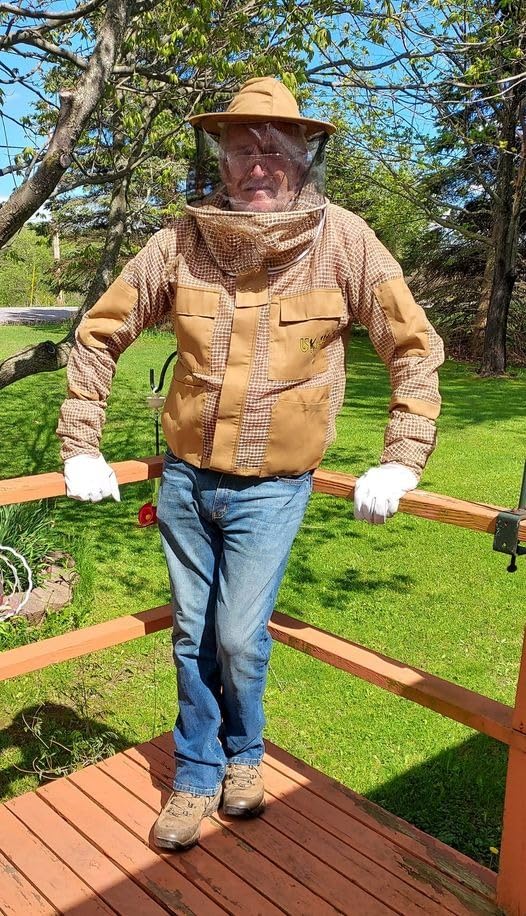 3 Layer Ventilated Bee Jacket for Men & Women, Premium Beekeeping Jacket with Gloves & Two Beekeeper Veils. (White J/XL) customer photo 1