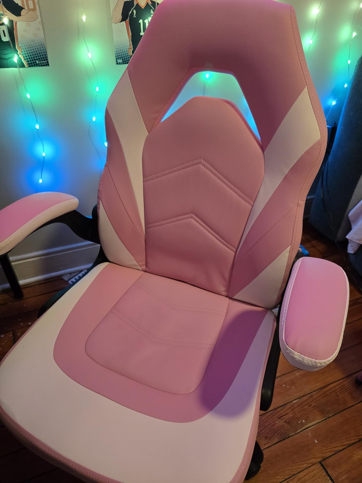 OLIXIS Computer Gaming Chair - PU Leather Ergonomic Lumbar Support with Flip-up Armrest and 360 Degree Swivel Wheels, Height Adjustable Task Home Office Desk Video Racing, Blue customer photo 1