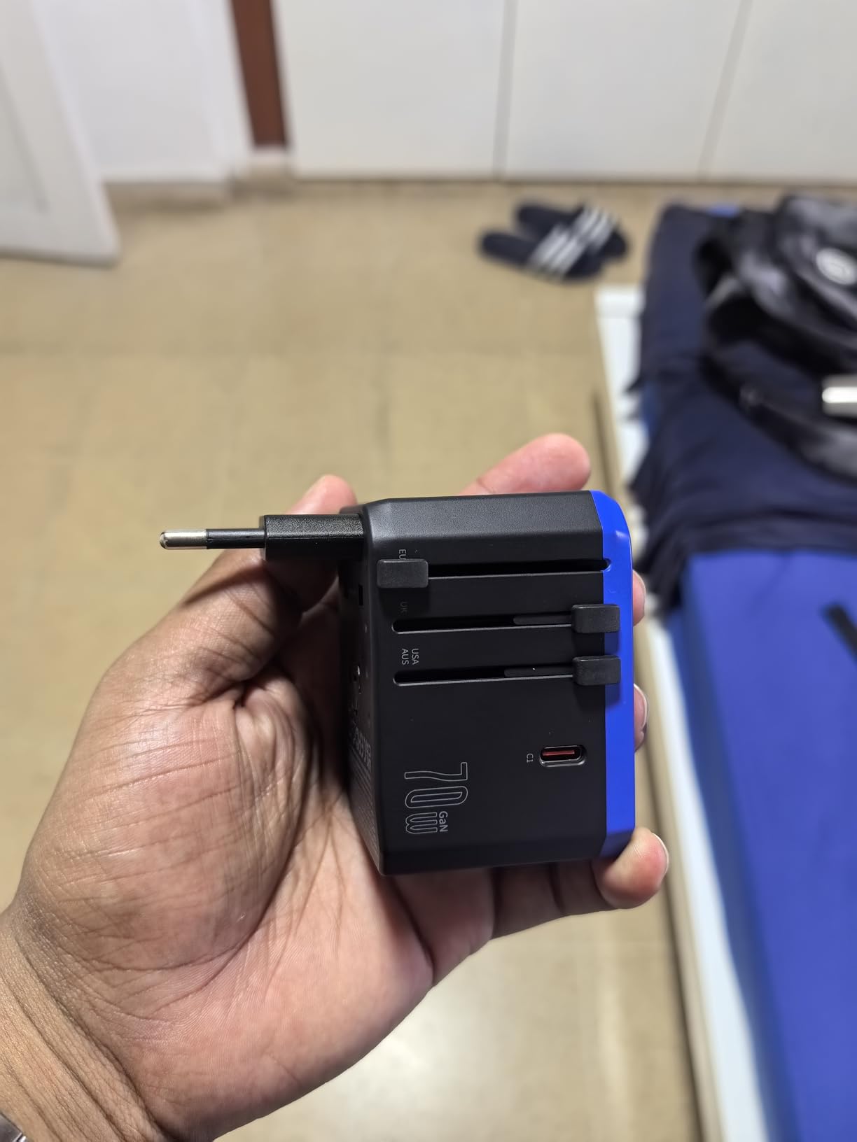 Ceptics 70W World International Travel Plug Adapter - Powerful GaN Tech with PD & QC 3.0 Dual 3X USB-C Power - 2 USB Ports Wall Charger Type I C G A Outlets 110V 220V A/C - EU Euro US UK (70-KU) customer photo 1