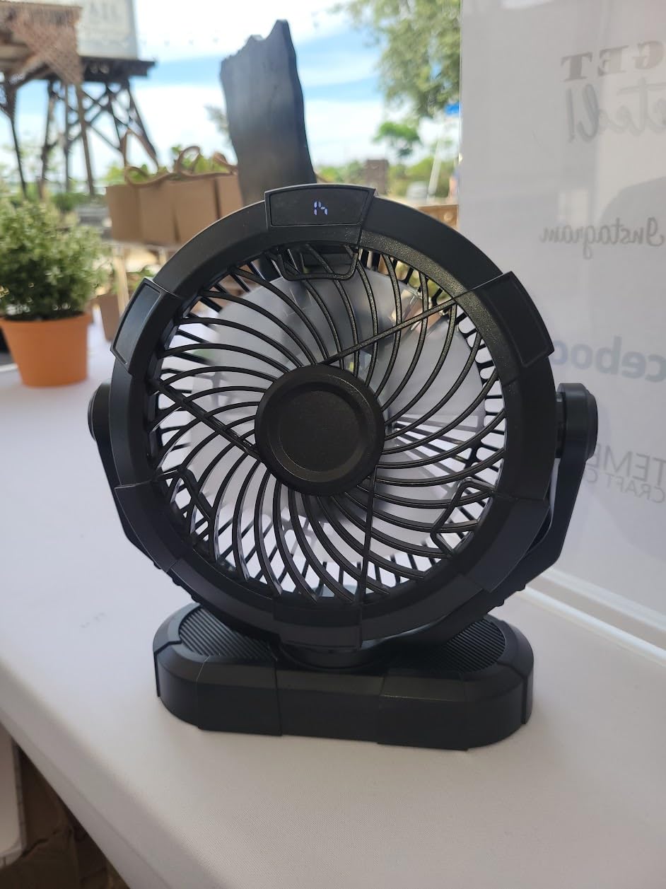 Gaiatop Portable Camping Fan with LED Lantern, Power Display 360 Head Rotation, Hanging Hook for Tent, 3 Speed Quiet Rechargeable, 4000mAh Battery Operated USB Fans for Indoor Outdoor Travel Black customer photo 2