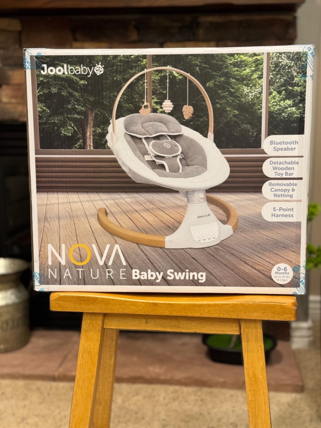 Jool Baby Nova Nature Baby Swing for Newborns with Natural Wood Toys, Electric Motorized Infant Swing, Bluetooth Music, Remote (Gray) customer photo 1