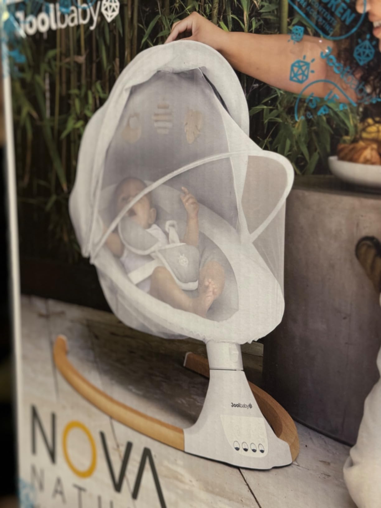 Jool Baby Nova Nature Baby Swing for Newborns with Natural Wood Toys, Electric Motorized Infant Swing, Bluetooth Music, Remote (Gray) customer photo 2