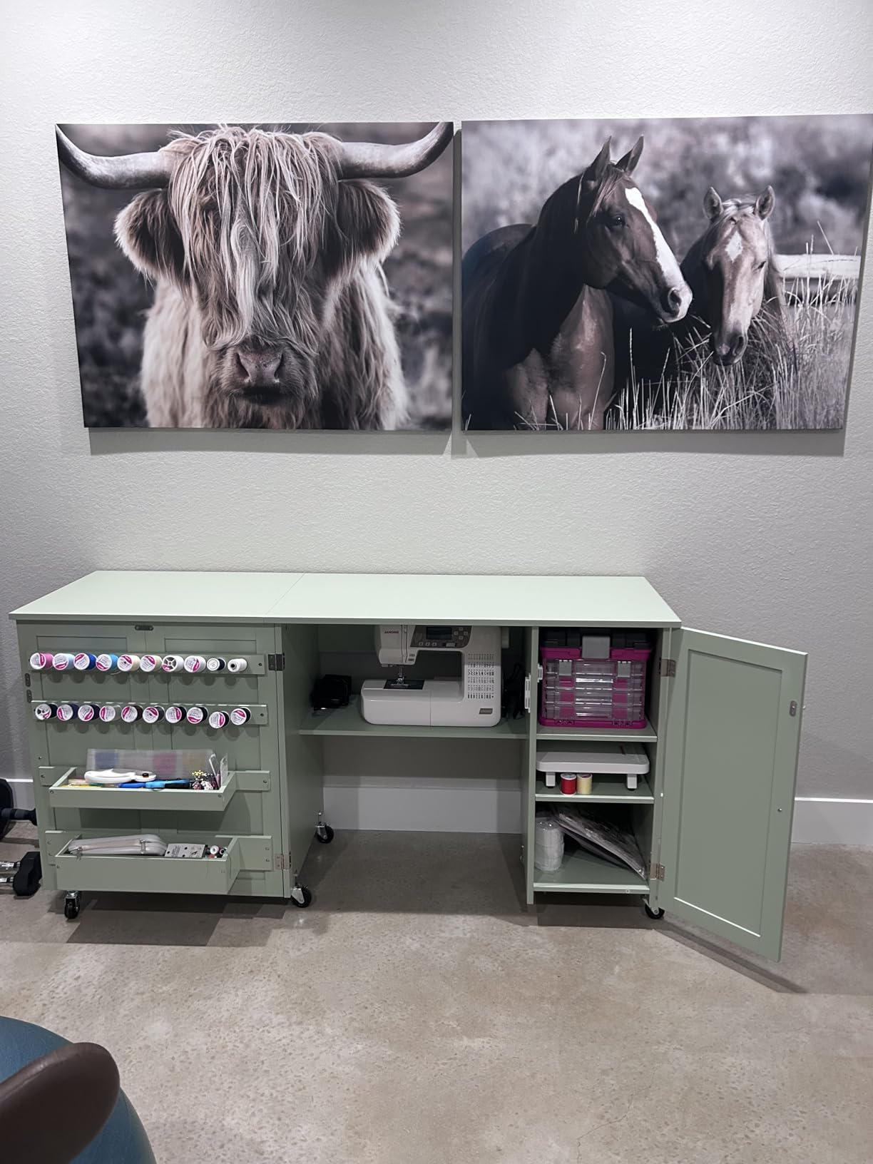 Best Choice Products Large Folding Sewing Table, Multipurpose Portable Craft Station & Side Desk w/Compact Design, Caster Wheels, Storage Shelves, 2 Storage Trays, Magnetic Doors - Natural/White customer photo 1