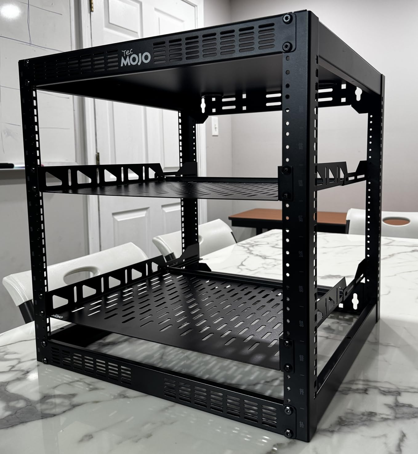Tecmojo 12U Open Frame Network Rack for IT & AV Gear, AV Rack Floor Standing or Wall Mounted, with 2 PCS 1U Rack Shelves & Mounting Hardware, Network Rack for 19