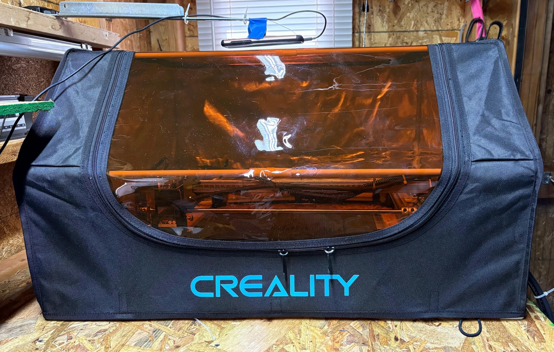 Creality Laser Engraver Enclosure, Fireproof and Dustproof Laser Cutter Protective Cover 27.5x28.3x15.7in with Fan and Pipe, Fits for Most Laser Engraver, Against Smoke, Odor, Noise and Eye Protection customer photo 1