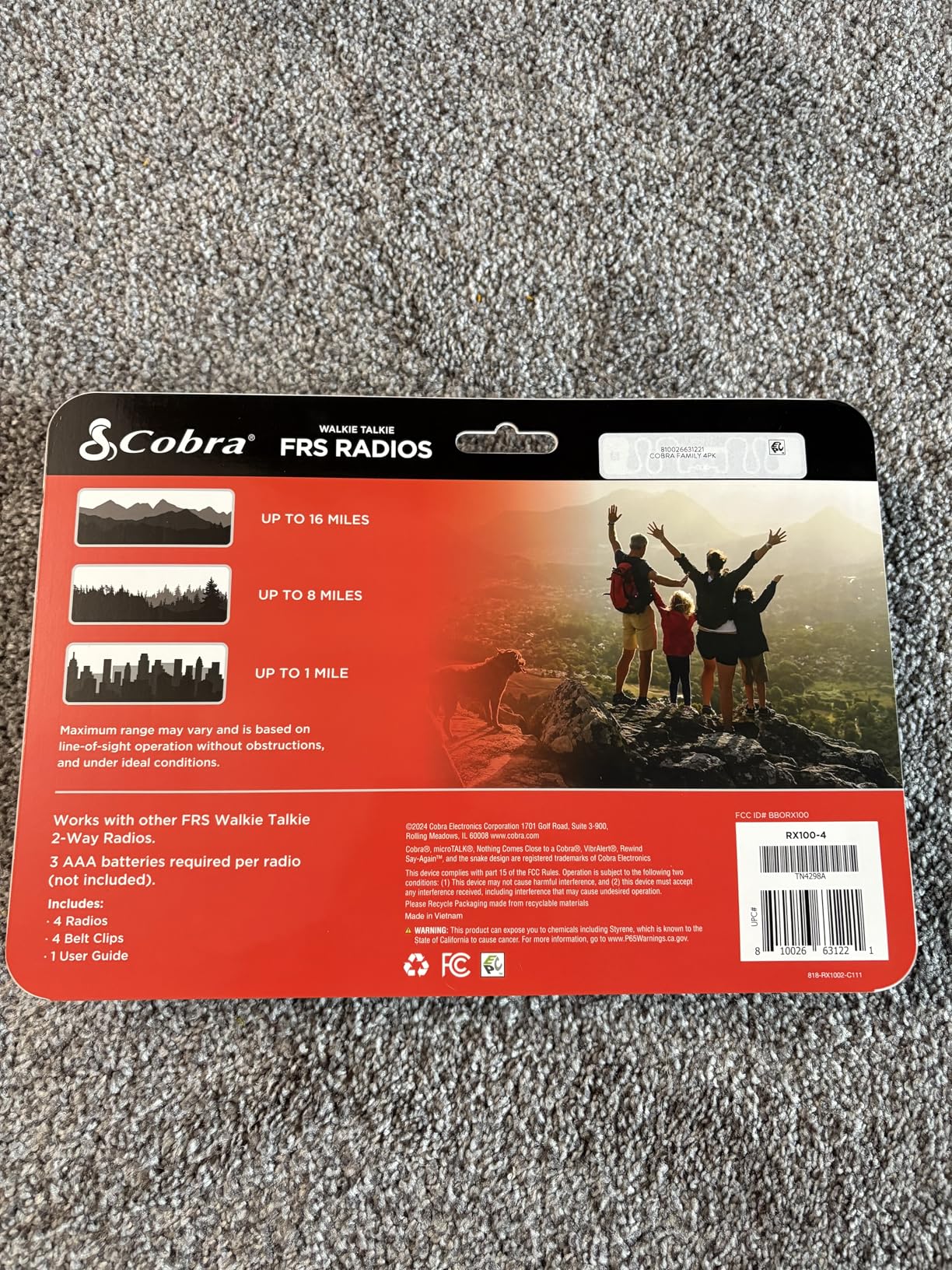 Cobra RX100 16-Mile Range Family Walkie Talkies (4-Pack) - 16-Mile-Long Range, Kid-Friendly Communication, 22 Channels, NOAA Weather Alerts, Call Alerts customer photo 1