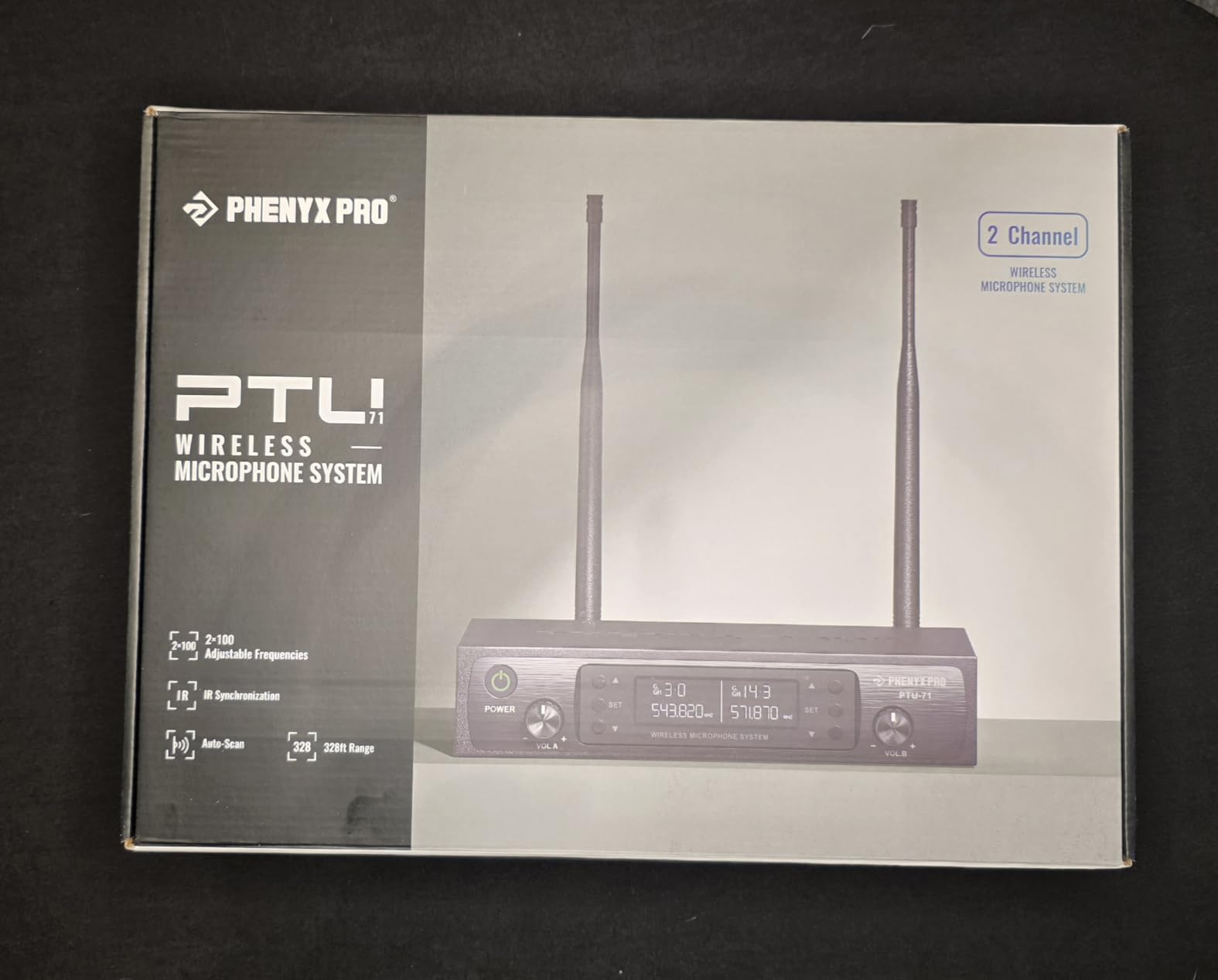 Phenyx Pro Dual UHF Wireless Microphone System, Auto-Scan Cordless Mic Set w/ 2x100 Frequencies, 2 Bodypacks & Headsets/Lapel Microphones for Speaking, Singing, Church, DJ (PTU-71-2B) customer photo 1