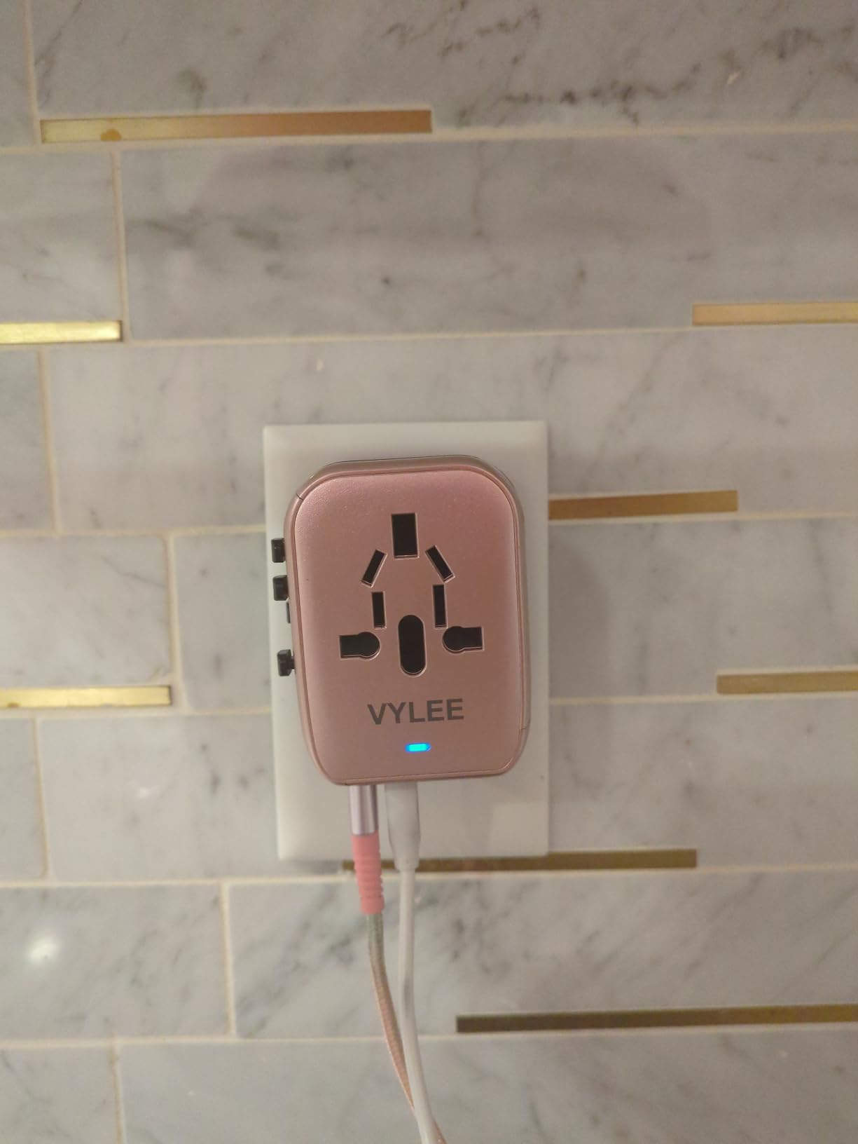 Universal Travel Adapter, VYLEE 5 in 1 International Power Adapter, 3.5A 2xUSB-A and 2xUSB C Wall Charger, Worldwide Travel Essentials Plug for Europe USA UK AUS Asia (Black Grey) customer photo 2