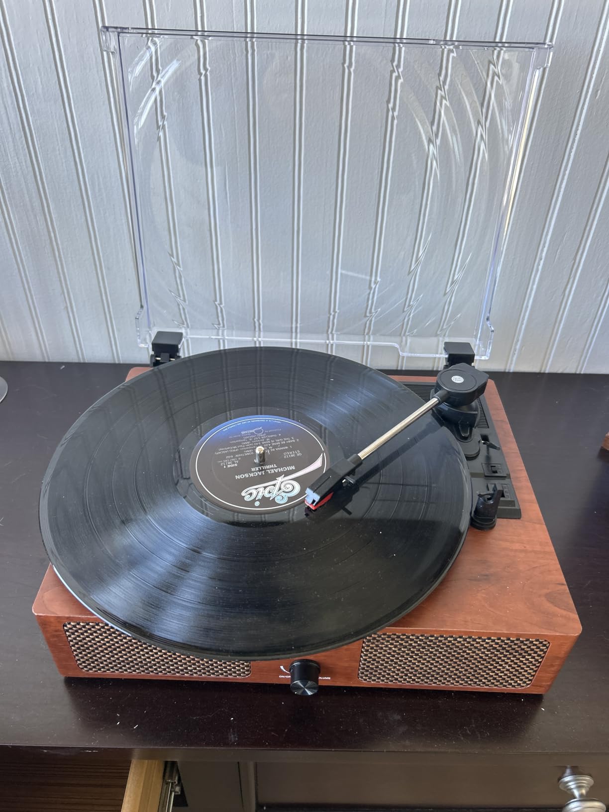 Vinyl Record Player Bluetooth Vintage 3-Speed Portable Turntables with Built-in Speakers, Belt-Driven LP Player Support USB Input AUX-in RCA Line Out customer photo 2