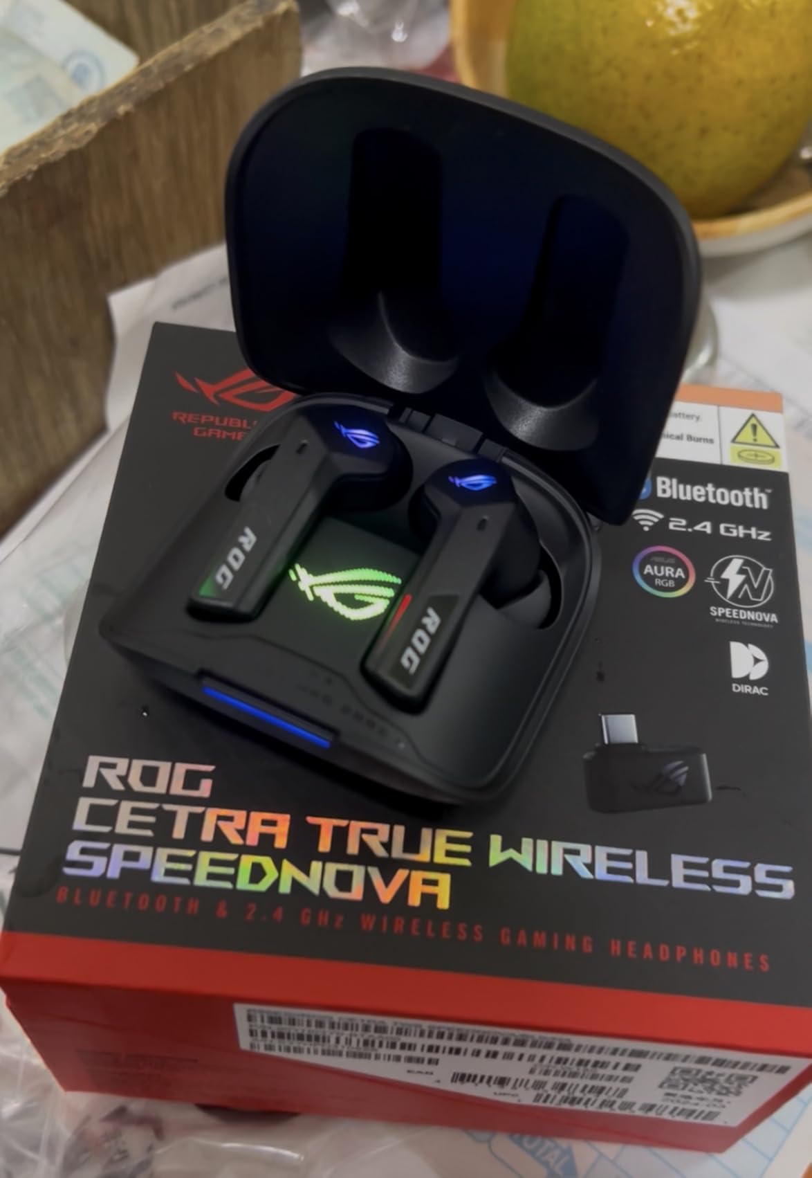 ASUS ROG Cetra True Wireless SpeedNova Gaming Earbuds - Dual-Mode (BT, 2.4GHz), Dirac Opteo, Bone-Conduction AI Mic, Adaptive ANC, 46Hr Battery, for PC, PS5, PS4, Switch, Mobile, ROG Ally/X - Black customer photo 1