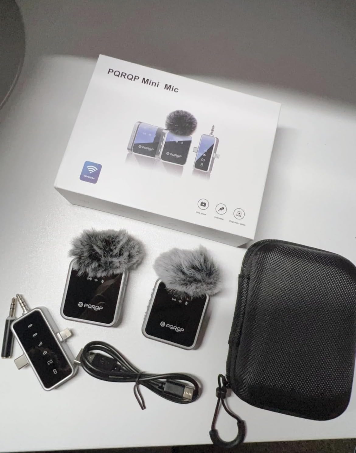 PQRQP 3 in 1 Microphone for iPhone/Android/Camera, Wireless Microphones, 328ft Transmission, 18H Battery Life, Mini Microphone for Record Interview, Vlogs, Tiktok customer photo 1