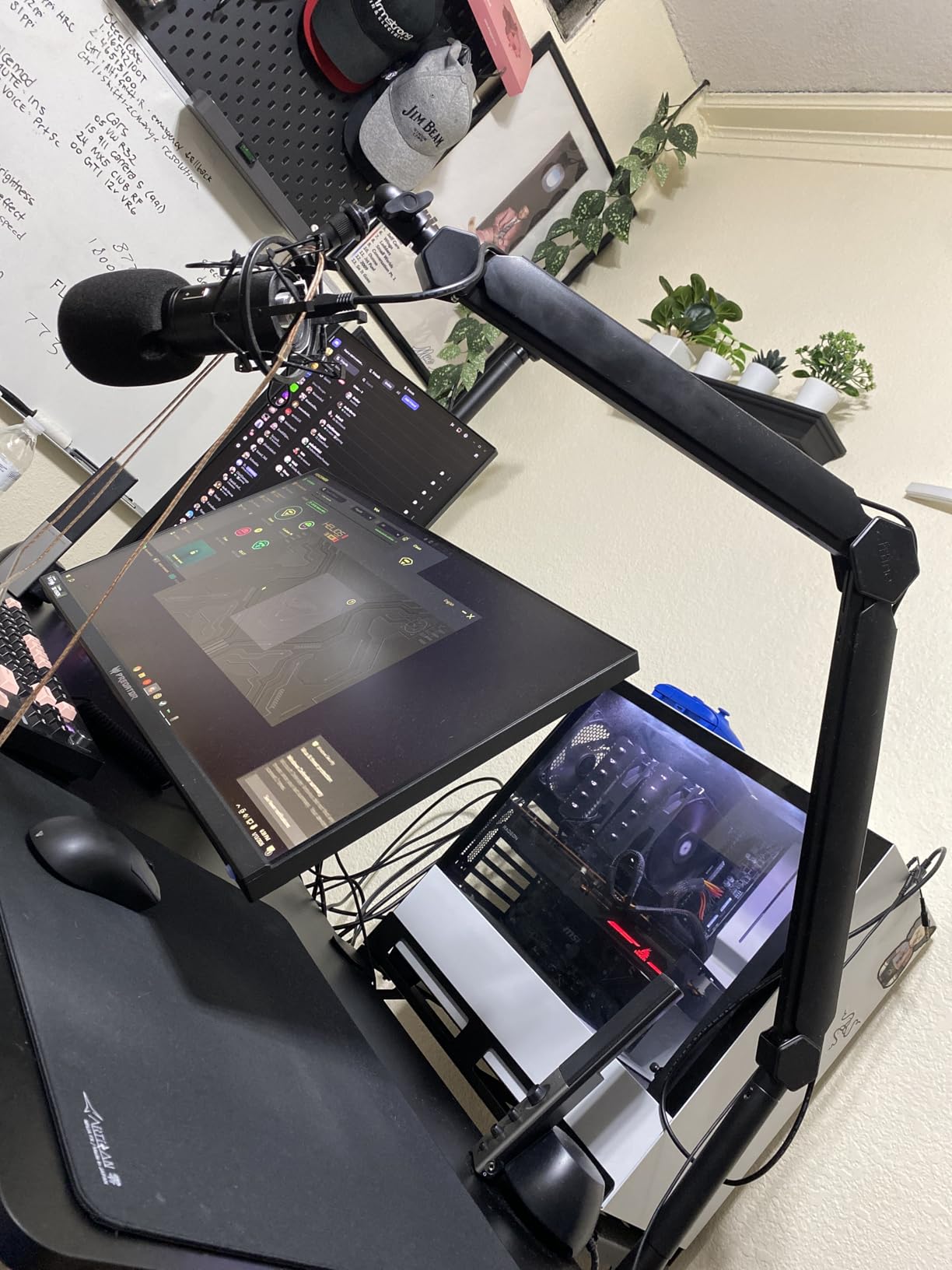 FIFINE Mic Arm Stand, Microphone Boom Arm with Desk Clamp, Cable Channels, 3/8