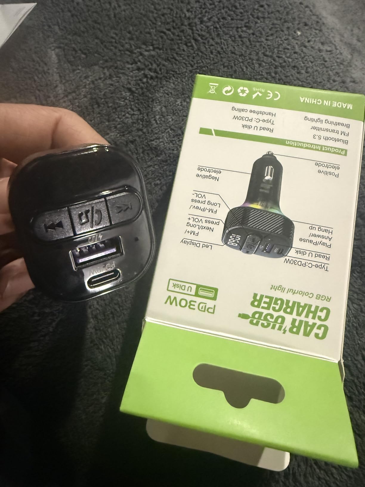 Bluetooth 5.3 FM Transmitter for Car, Bluetooth Car Adapter with Type-C PD(30W) Charger and QC3.0 USB Port, Wireless FM Radio Transmitter, Support MP3 Player, Handsfree Calling, LED Backlit,U Disk customer photo 1