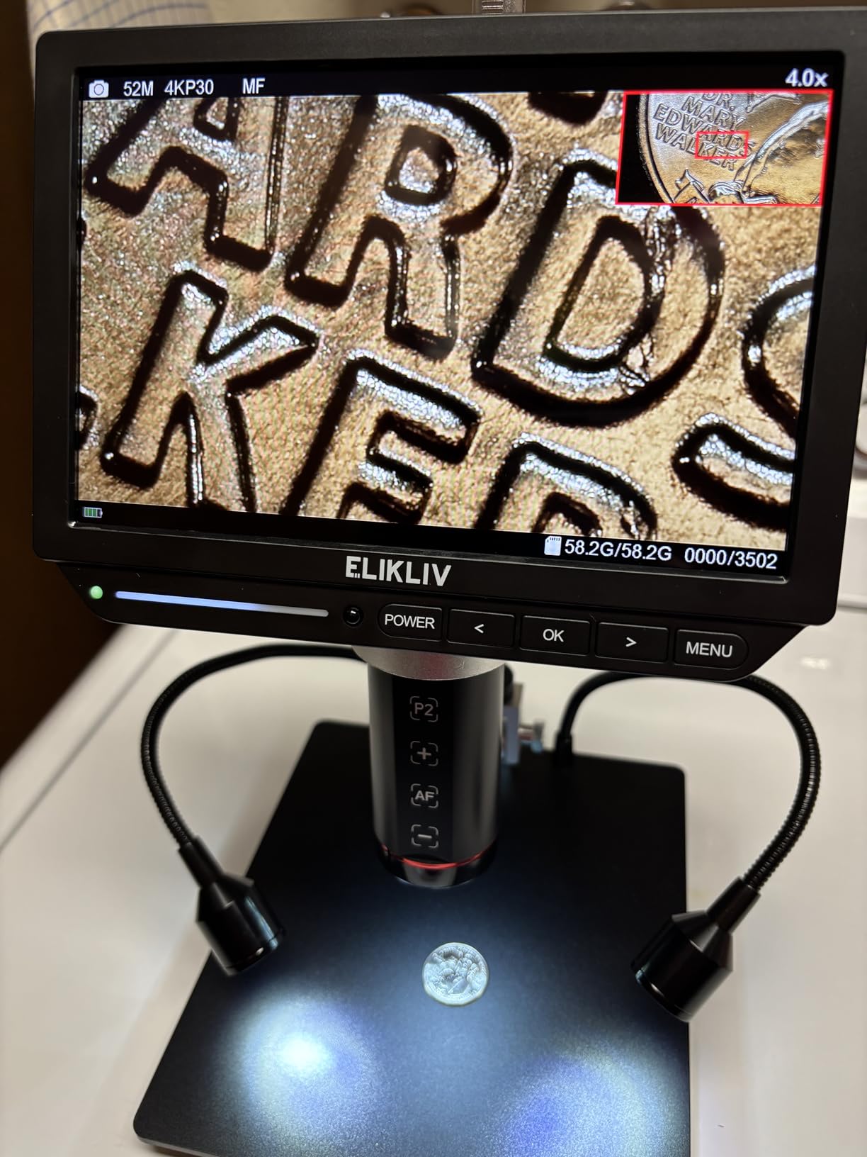 Elikliv Autofocus 4K Digital Microscope EM4K-AF, 52MP Soldering Microscope for PCB Repair, Coin Inspection & Watchmaking, 2000X Magnifier Scope, 8