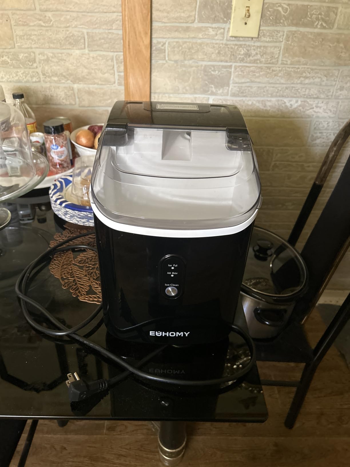 EUHOMY Nugget Ice Maker Countertop with Handle, Ready in 6 Mins, 34lbs Per Day, Removable Top Cover, Auto-Cleaning, Portable Sonic Ice Maker with Basket and Scoop, for Home/Party/RV/Camping (Silver) customer photo 2