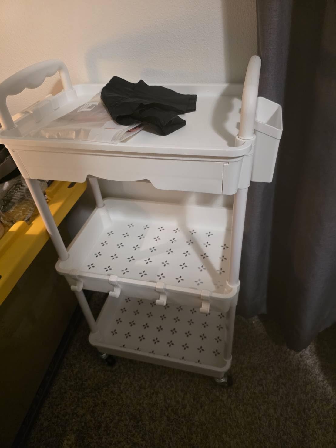 3 Tier Rolling Cart with Drawer, Bathroom Storage Organizer with 2 Lockable Wheels, Multifunctional Rolling Storage Cart for Bathroom, Kitchen, Office, Craft, Makeup, Baby Essentials, White customer photo 1